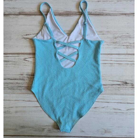 Shein Textured Knit One Piece Swimsuit sz L - Picture 2 of 3